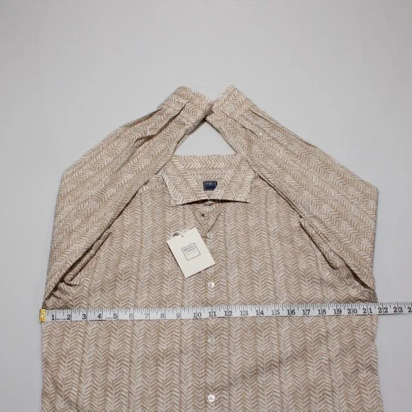 Fedeli NWT Dress Shirt Size 40 15.75 in Beige & White Floral Cotton Blend